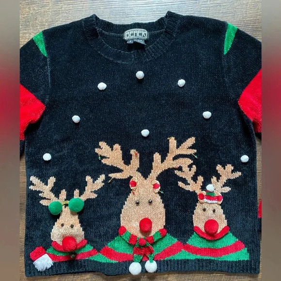 BEREK 2 vintage 90s soft chenille Christmas sweater Rudolph 3D jingles EUC sz S - Picture 16 of 16